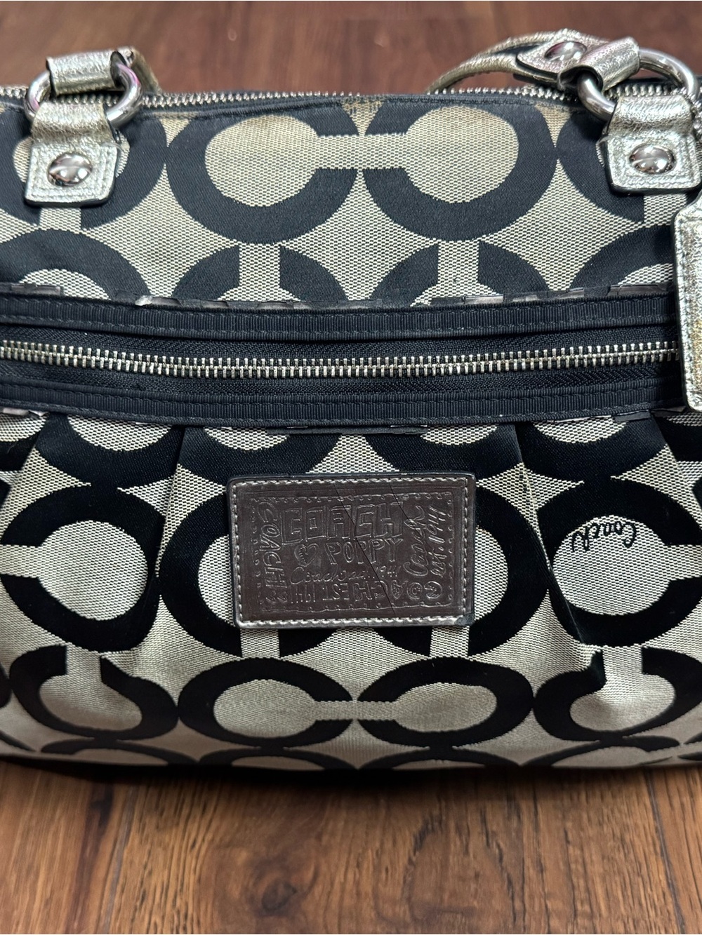 Coach Poppy Op Art Glam Tote 15331 Black White Silver Metallic Y2K